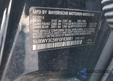 2015 BMW X3 xDrive28D z USA, uszkodzony, nr VIN 5UXWY3C56F0F83681